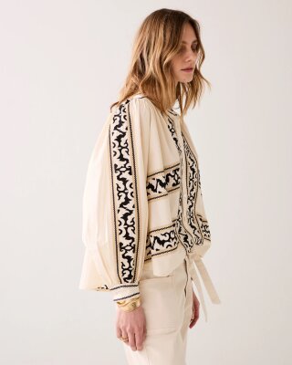 N.Y.A. | Summum Bestickte Bluse crispy Baumwolle creme beige M