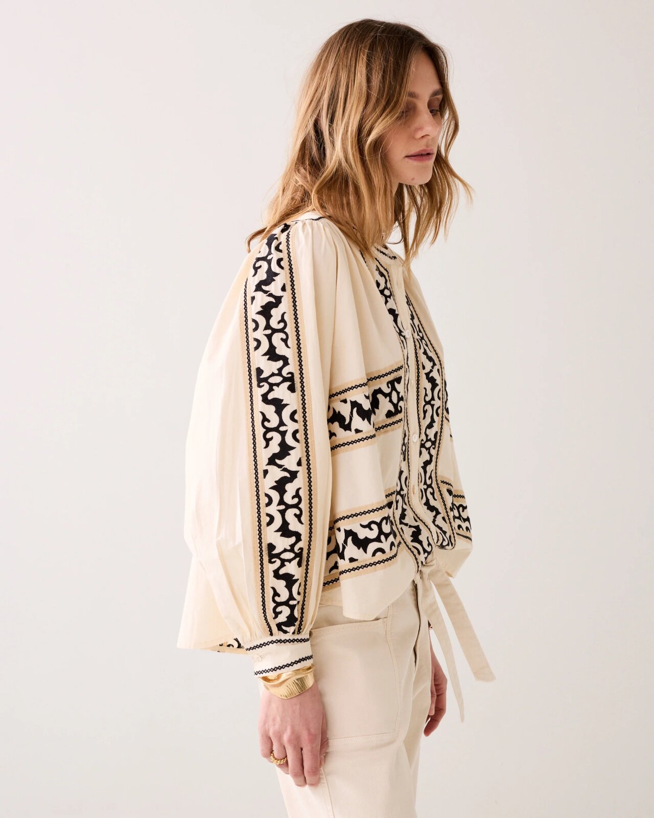 N.Y.A. | Summum Bestickte Bluse crispy Baumwolle creme beige S