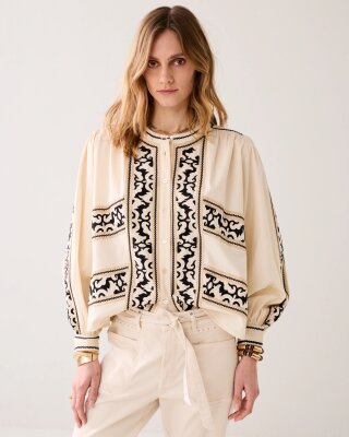 N.Y.A. | Summum Bestickte Bluse crispy Baumwolle creme beige S