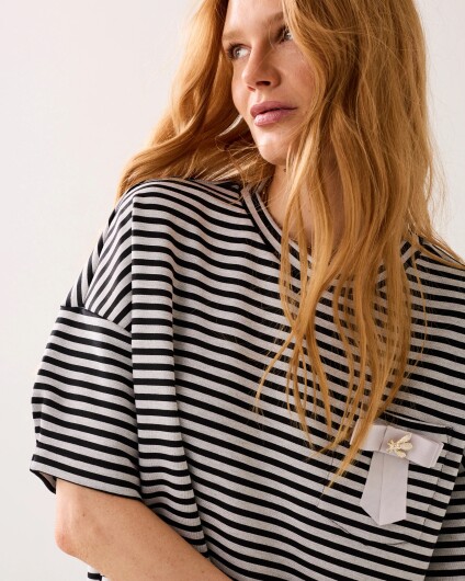 N.Y.A. | Summum T-Shirt Gestreiftes Oberteil schwarz weiß M