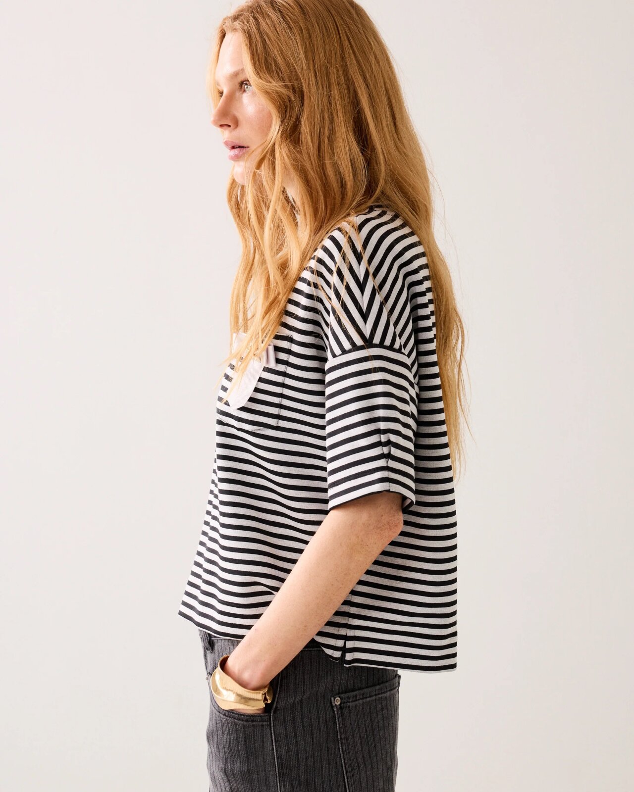 N.Y.A. | Summum T-Shirt Gestreiftes Oberteil schwarz weiß S