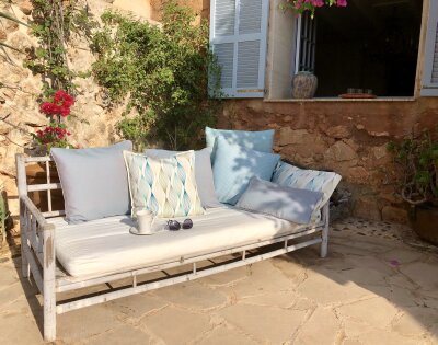 H.O.C.K. Lino-Leinen Outdoor Sitzkissen 40x40x5cm melange stone grau