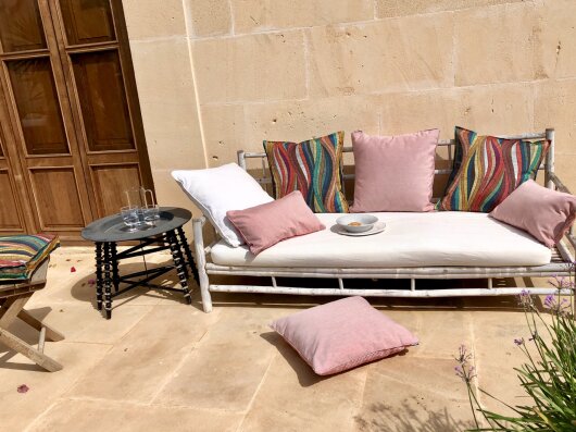 H.O.C.K. Lino-Leinen Outdoor Sitzkissen 40x40x5cm melange berry