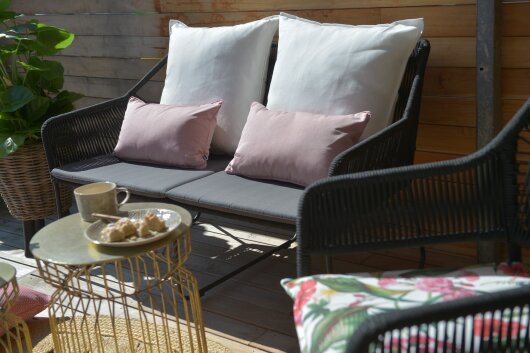 H.O.C.K. Lino-Leinen Outdoor Matratzenkissen 50x50x10cm melange berry