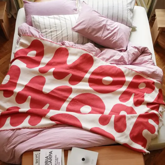 KLEKKS Baumwolldecke "AMORE" rot beige 140x200cm