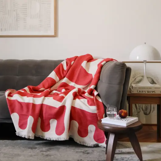 KLEKKS Baumwolldecke "AMORE" rot beige 140x200cm