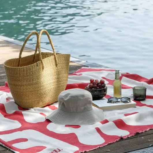 KLEKKS Baumwolldecke "AMORE" rot beige 140x200cm