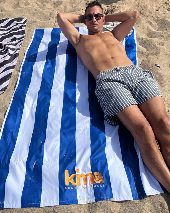 KIMA Strandhandtuch "Stripe" blau weiß XXL 180x110cm Mikrofaser gestreift