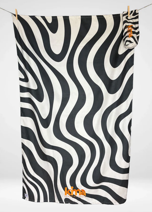 KIMA Strandhandtuch "Zebra" XXL 180x110cm Mikrofaser schwarz-weiß