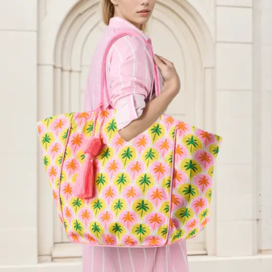 N.Y.A. | Soul Kathrine Shopper Tasche Palmen | Pink Orange