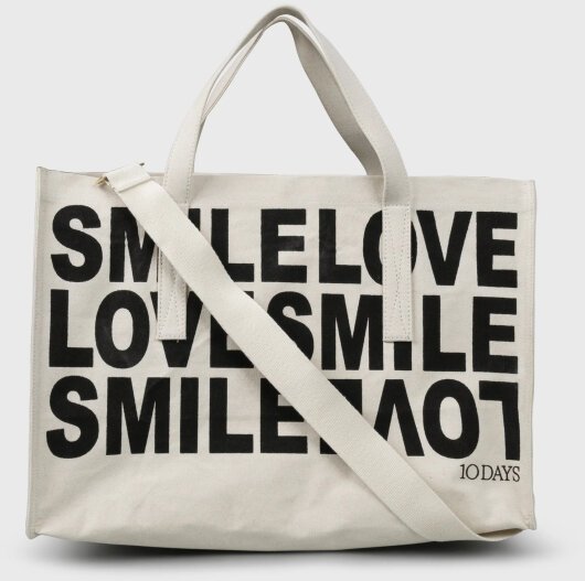 N.Y.A. | 10Days Canvas Shopper große Tasche "SMILE LOVE" ecru mit Schrift