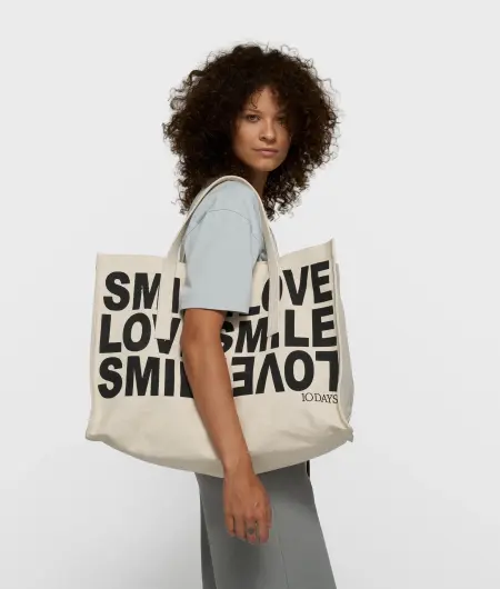N.Y.A. | 10Days Canvas Shopper große Tasche "SMILE LOVE" ecru mit Schrift
