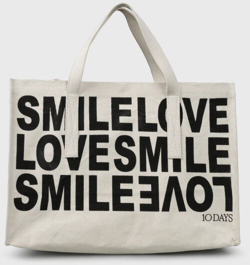 N.Y.A. | 10Days Canvas Shopper große Tasche "SMILE LOVE" ecru mit Schrift