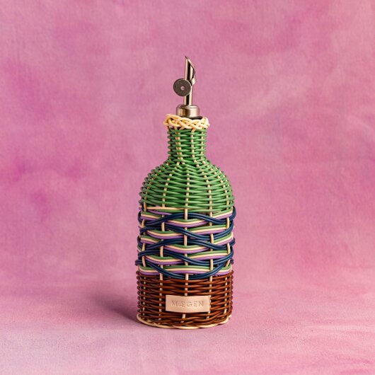 Maegen Glasölspender mit buntem Geflecht | brown / green