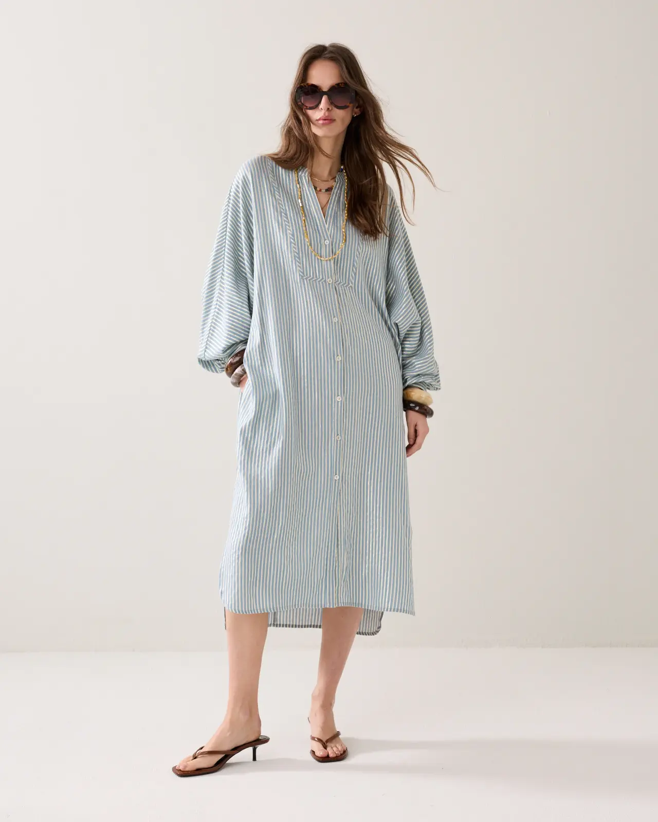 N.Y.A. | Summum Shirtkleid Sommerkleid gestreift blau M
