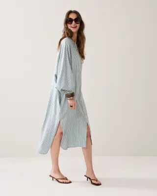 N.Y.A. | Summum Shirtkleid Sommerkleid gestreift blau M