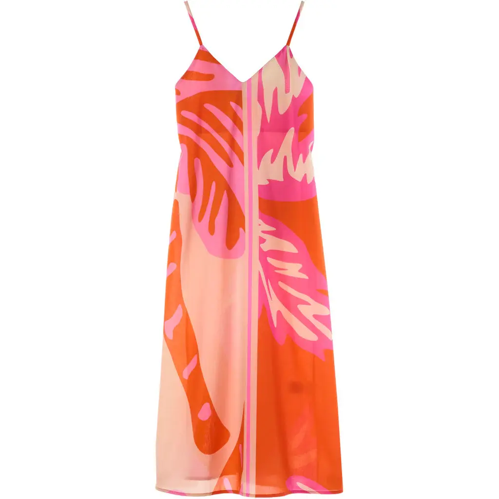 N.Y.A. | Soul Kathrine Leichtes Sommerkleid Palmenmuster | Rot Pink Orange S
