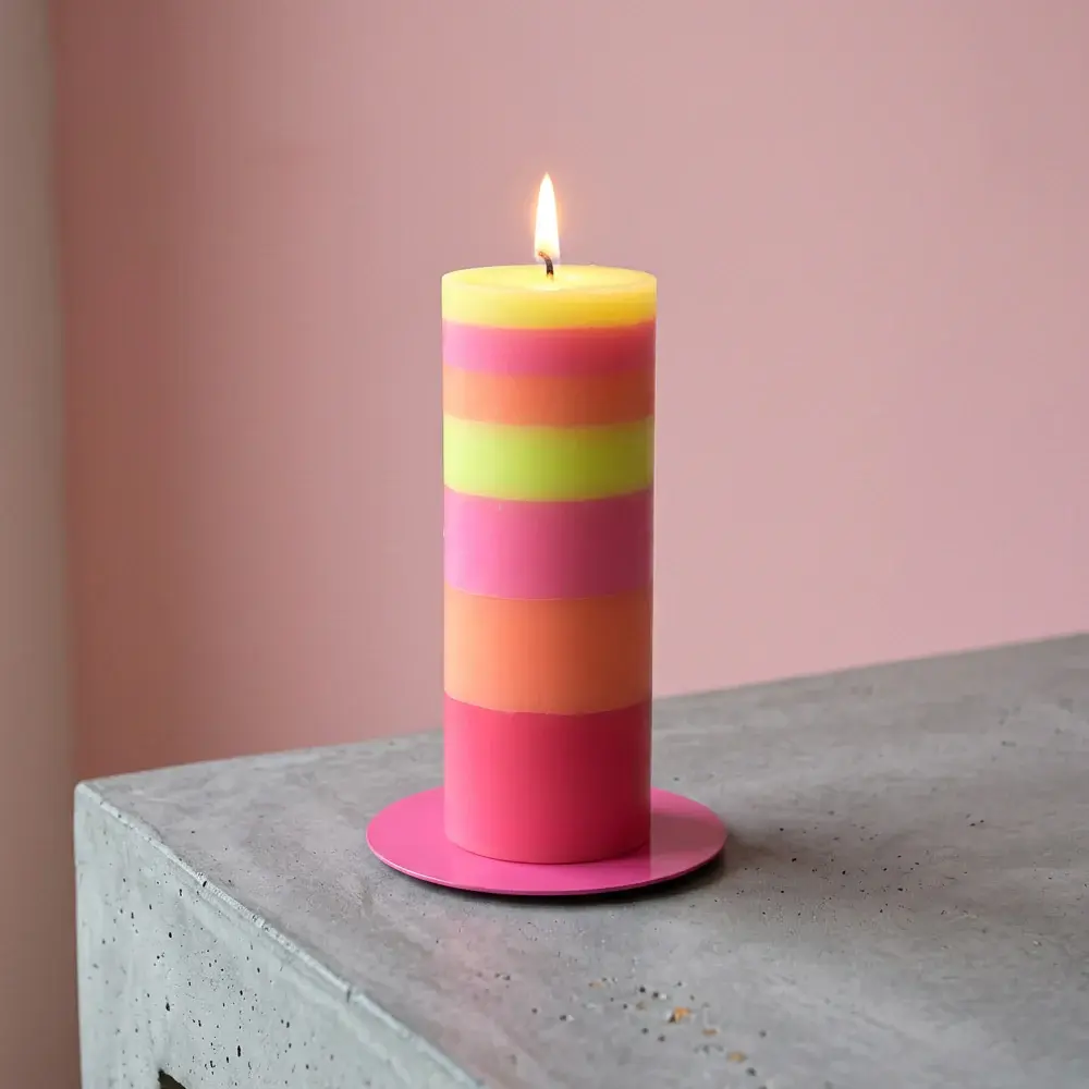 NTG Stumpenkerze "Funky Day" neon pink, orange, gelb