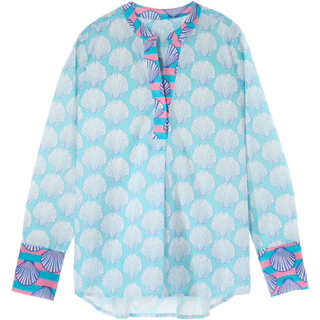 N.Y.A. | Soul Kathrine Leichte Bluse Tunika-Schnitt mit Muscheldesign blau