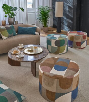 H.O.C.K. Hoppers Hocker rund Pouf ø60x40cm - Burgunder | Retro-Muster