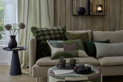 H.O.C.K. Hoppers Hocker rund Pouf ø60x40cm - Olive Grün | Retro-Muster
