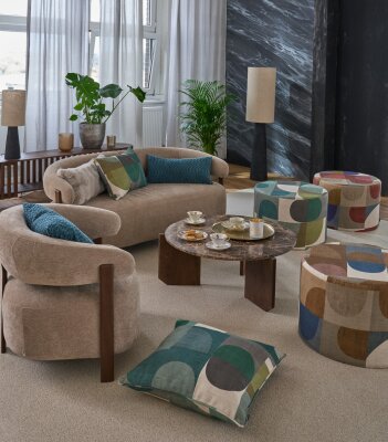 H.O.C.K. Hoppers Hocker rund Pouf ø60x40cm - Petrol | Retro-Muster