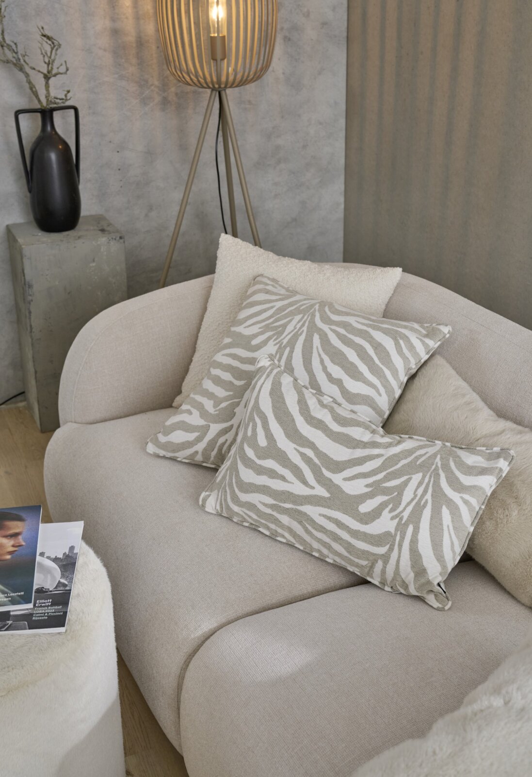 H.O.C.K. Zari Kissen 50x50cm mit Keder - Beige Weiß Zebra Muster