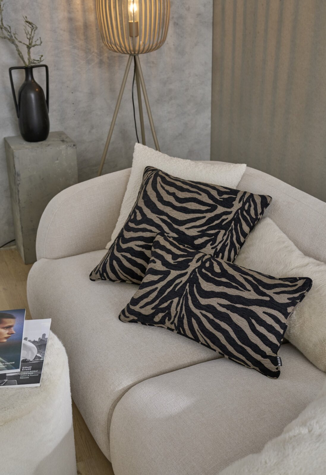 H.O.C.K. Zari Kissen 50x50cm mit Keder - Schwarz Taupe Zebra Muster