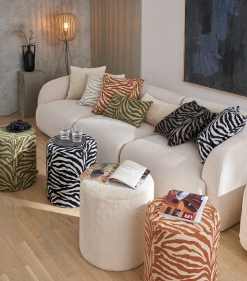 H.O.C.K. Zari Kissen 50x50cm mit Keder - Schwarz Taupe Zebra Muster