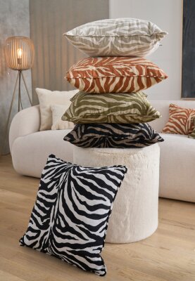 H.O.C.K. Zari Hocker Pouf ø40x45cm rund - Schwarz Taupe Zebra Muster