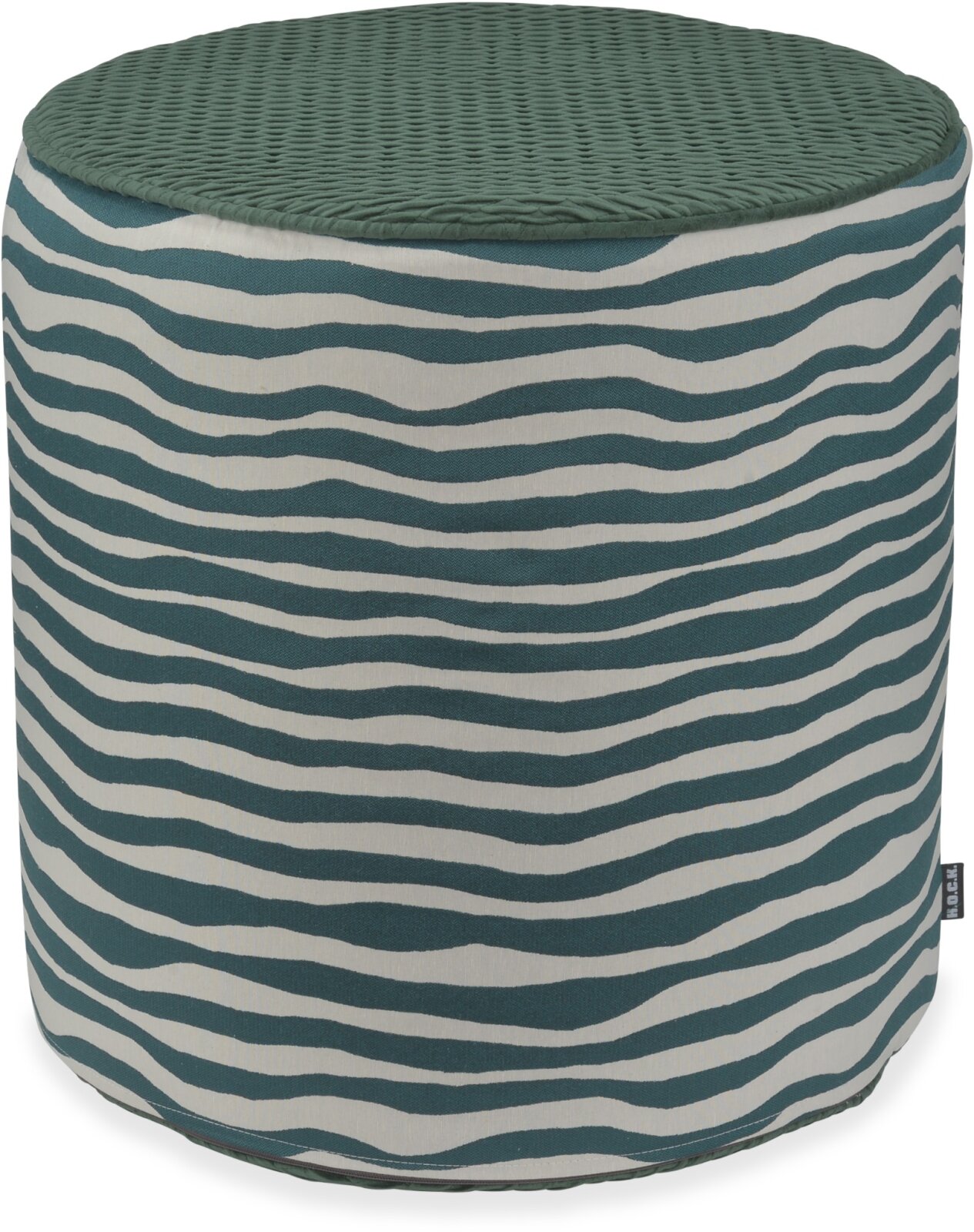 H.O.C.K. Riazza Hocker rund Pouf ø45x45cm mit Keder - Flaschengrün Streifenmuster Wellenstreifen
