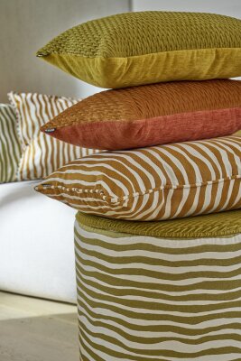 H.O.C.K. Riazza Hocker rund Pouf ø45x45cm mit Keder - Orange Terra Streifenmuster Wellenstreifen