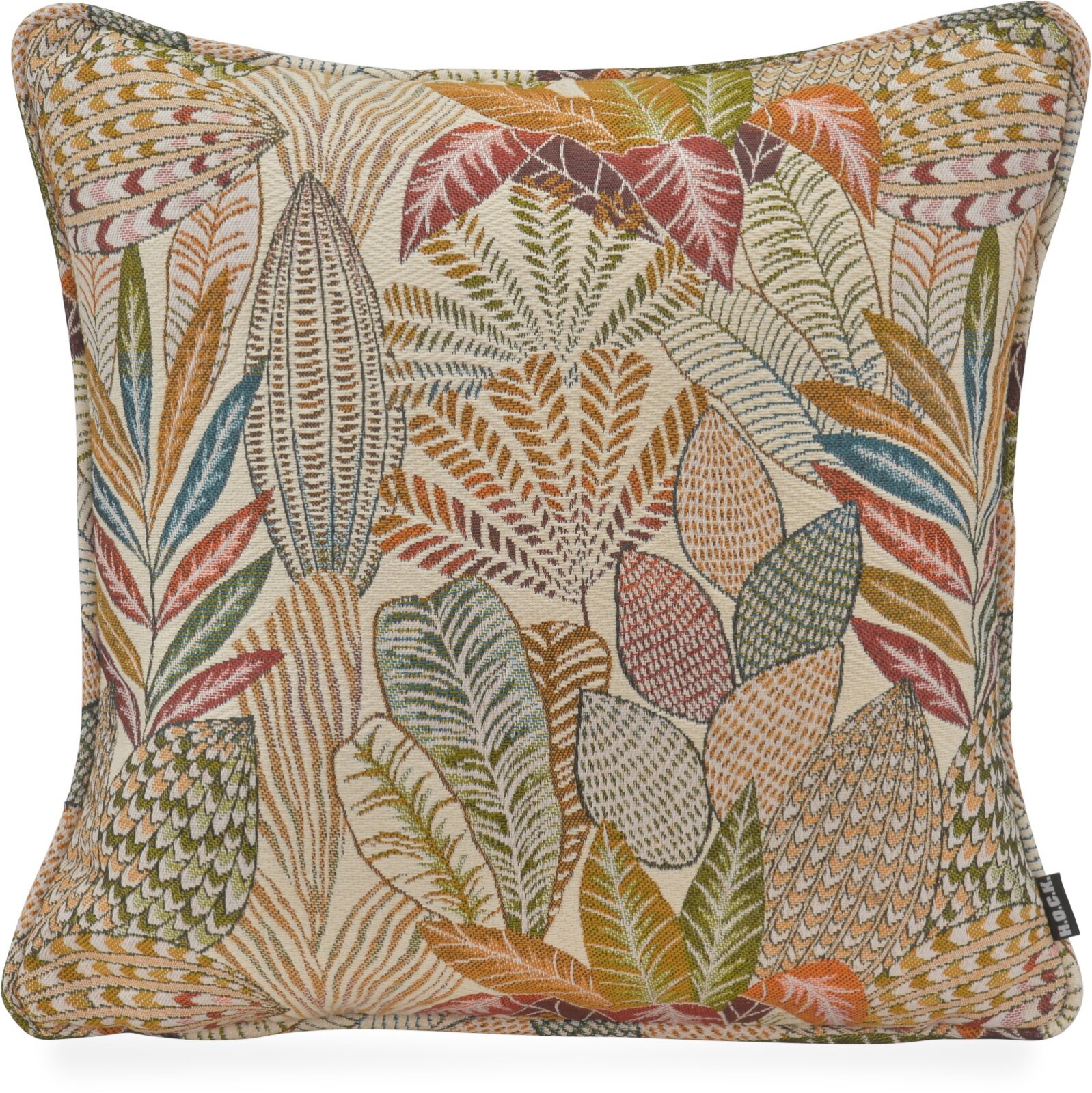 H.O.C.K. Aurelie Blanc Dekokissen 45x45cm mit Keder - Ecru Floral mit bunten Akzenten