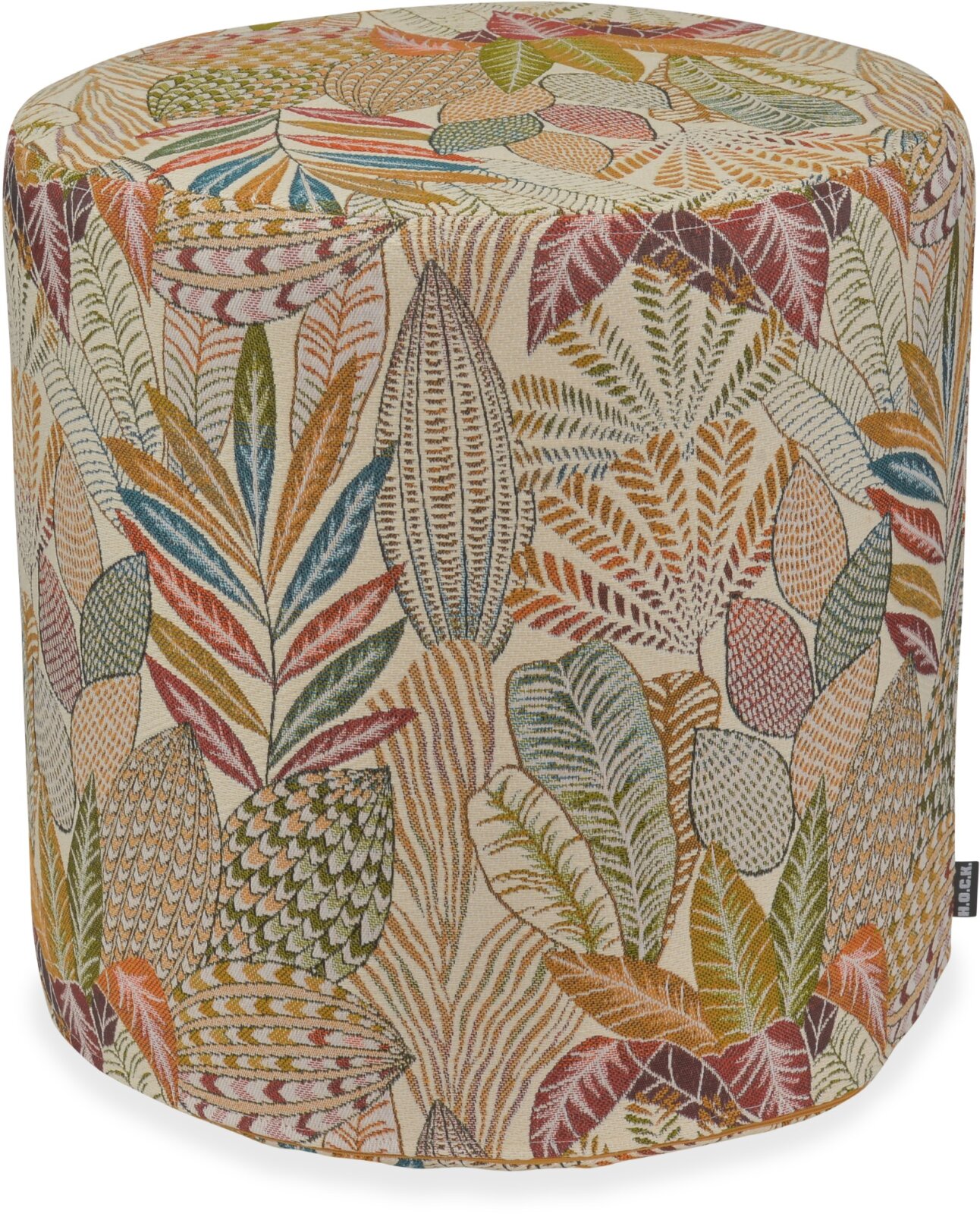 H.O.C.K. Aurelie Blanc Hocker rund Pouf Ø45x45cm - Ecru Floral mit bunten Akzenten