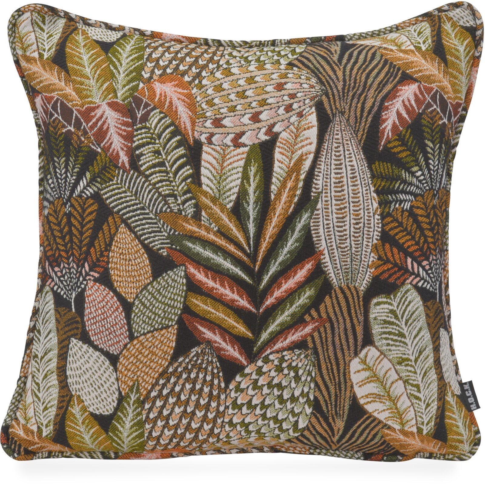 H.O.C.K. Aurelie Noir Dekokissen 45x45cm mit Keder - Schwarz Floral mit farbigen Akzenten
