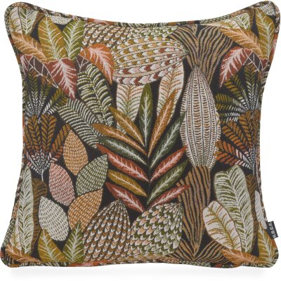 H.O.C.K. Aurelie Noir Dekokissen 45x45cm mit Keder - Schwarz Floral mit farbigen Akzenten