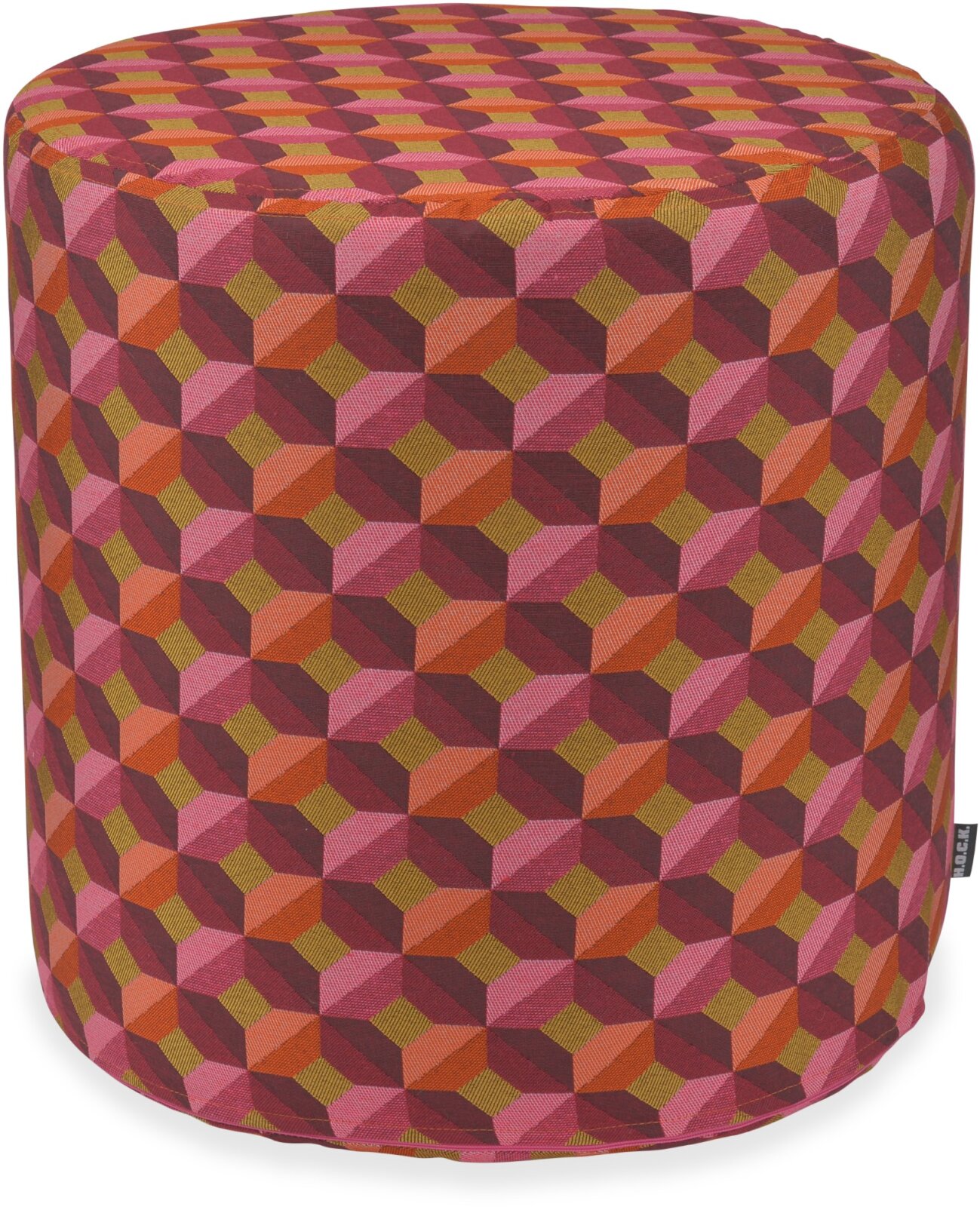 H.O.C.K. Paoletta Hocker rund Pouf Ø45x45cm - Rosa Burgunder mit geometrischem 3D-Muster