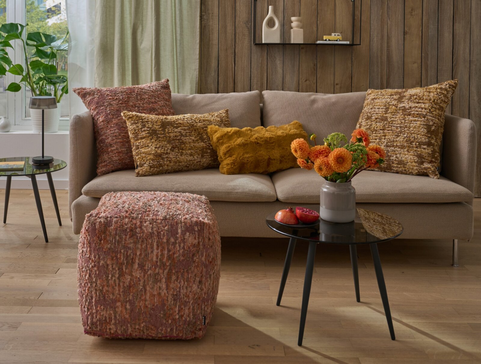 H.O.C.K. Passione Bean Cube Pouf 40x40x40cm - Powder Rosa | Strukturierter Jacquardstoff