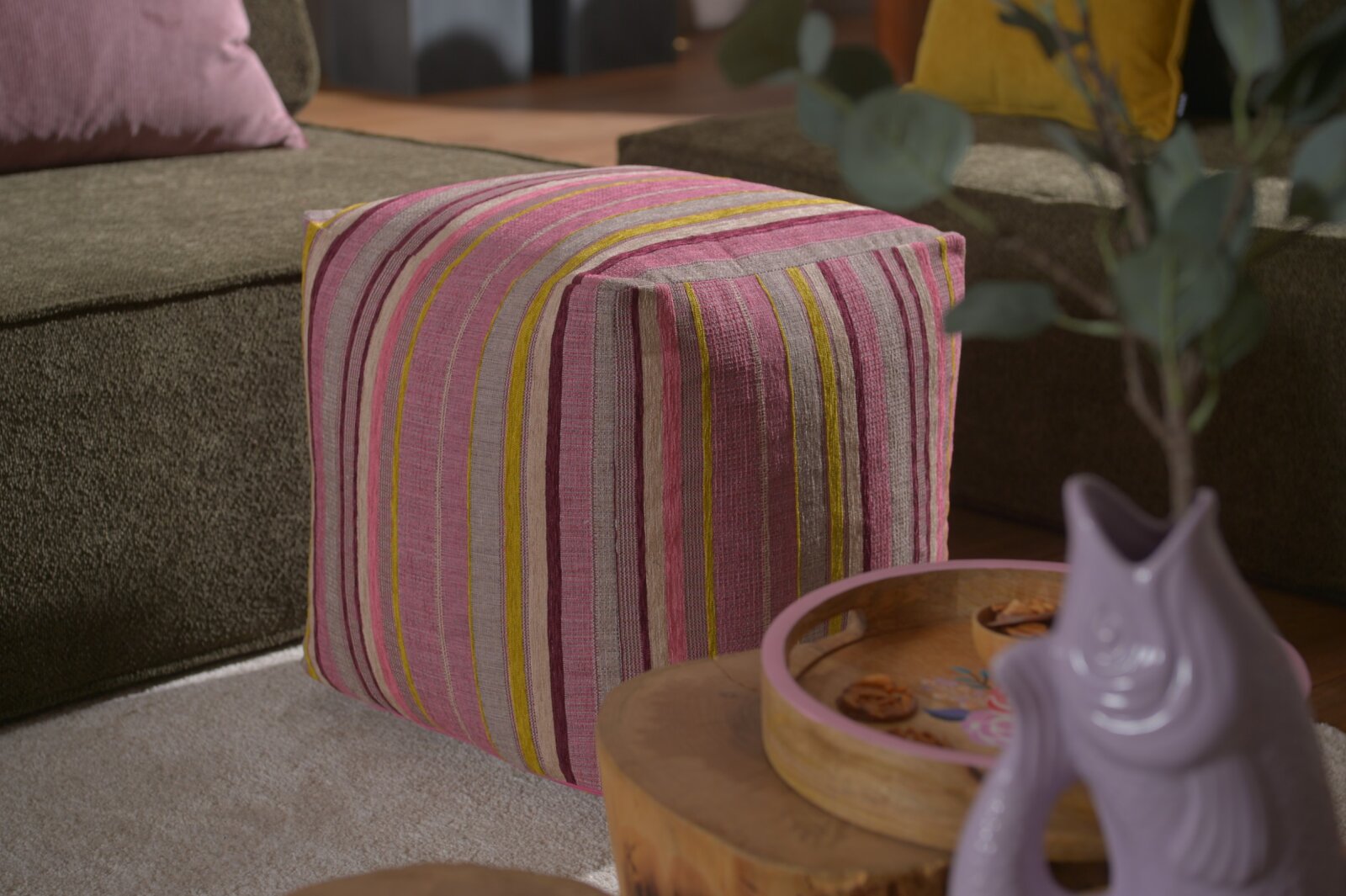 H.O.C.K. Passione Bean Cube Pouf 40x40x40cm - Powder Rosa | Strukturierter Jacquardstoff
