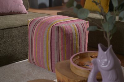 H.O.C.K. Passione Bean Cube Pouf 40x40x40cm - Powder Rosa | Strukturierter Jacquardstoff