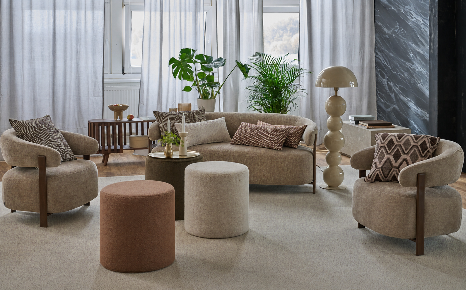 H.O.C.K. Passione Bean Cube Pouf 40x40x40cm - Braun | Strukturierter Jacquardstoff
