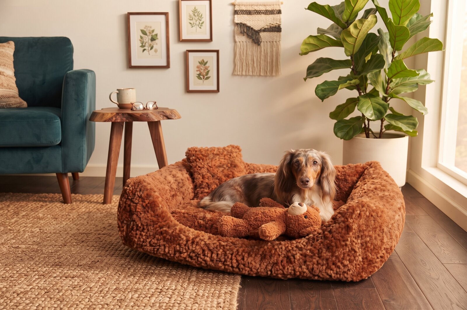 H.O.C.K. Hundebett FRIDA Größe M ca. 70 x 50 x 23 cm - Mellow Terra Rost Teddyplüsch