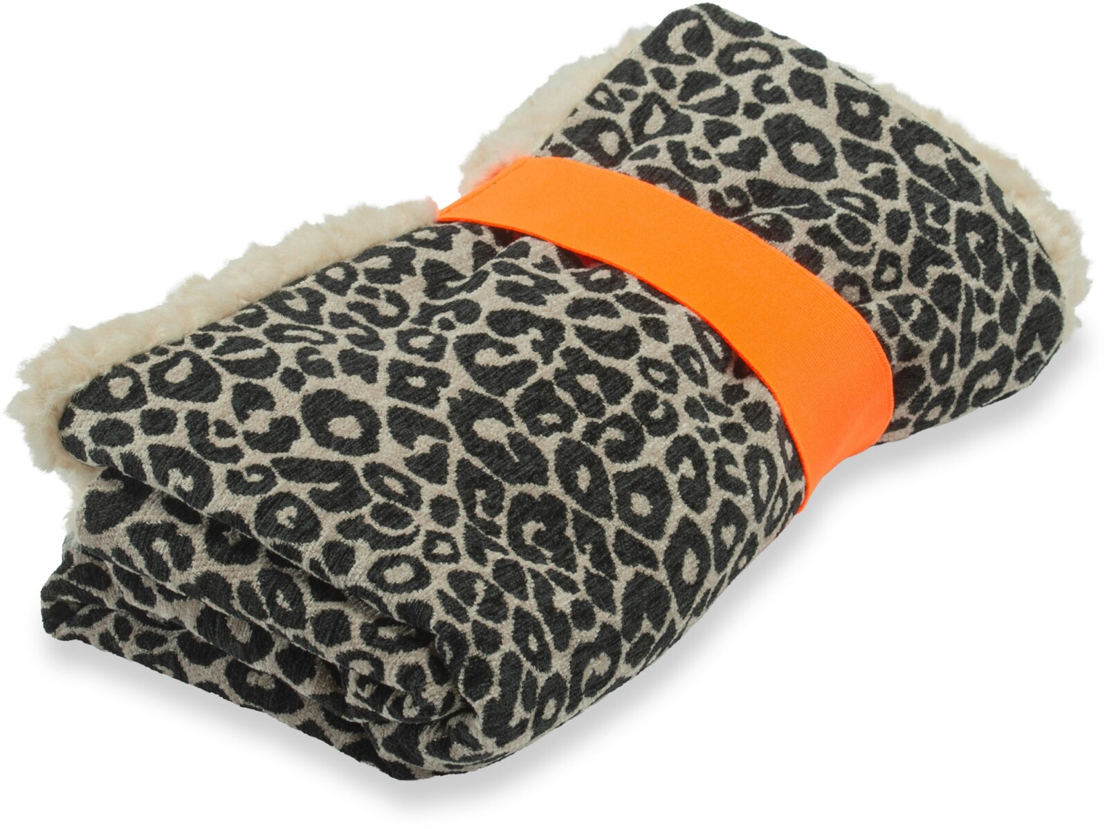 H.O.C.K. Hundedecke FRITZ S ca. 80x70cm mit Neonband - Schwarz Taupe Leomuster | Beige Teddyplüsch