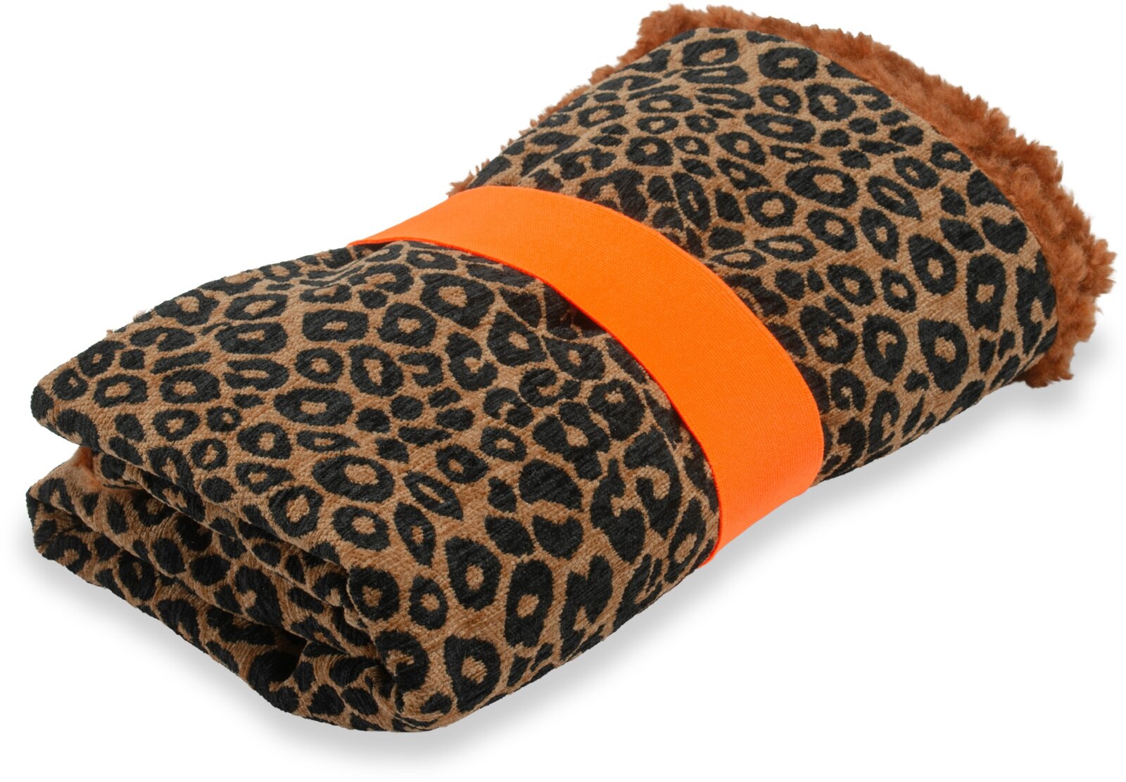 H.O.C.K. Hundedecke FRITZ S ca. 80x70cm mit Neonband - Cognac Schwarz Leomuster | Terra Teddyplüsch | Wildlife Mellow