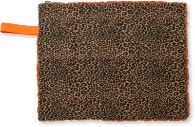 H.O.C.K. Hundedecke FRITZ S ca. 80x70cm mit Neonband - Cognac Schwarz Leomuster | Terra Teddyplüsch | Wildlife Mellow