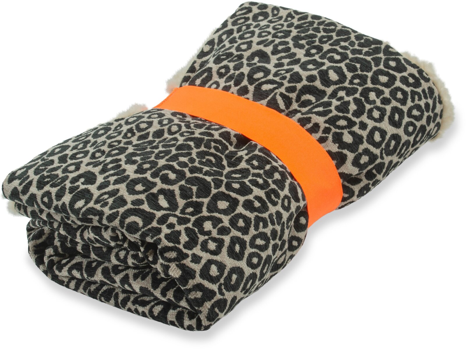 H.O.C.K. Hundedecke FRITZ M ca. 140x80cm mit Neonband - Schwarz Taupe Leomuster | Beige Teddyplüsch | Wildlife Mellow