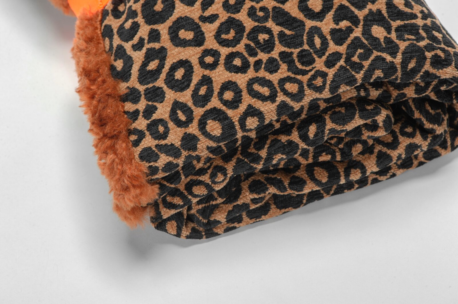 H.O.C.K. Hundedecke FRITZ M ca. 140x80cm mit Neonband - Cognac Schwarz Leomuster | Teddyplüsch | Terra Wildlife Mellow