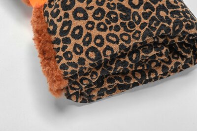 H.O.C.K. Hundedecke FRITZ M ca. 140x80cm mit Neonband - Cognac Schwarz Leomuster | Teddyplüsch | Terra Wildlife Mellow