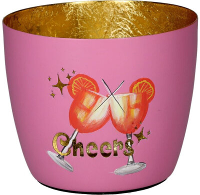 GIFTY Madras Windlicht "Cheers" handgemalt | Pink - Gold ca. 10x8,5cm