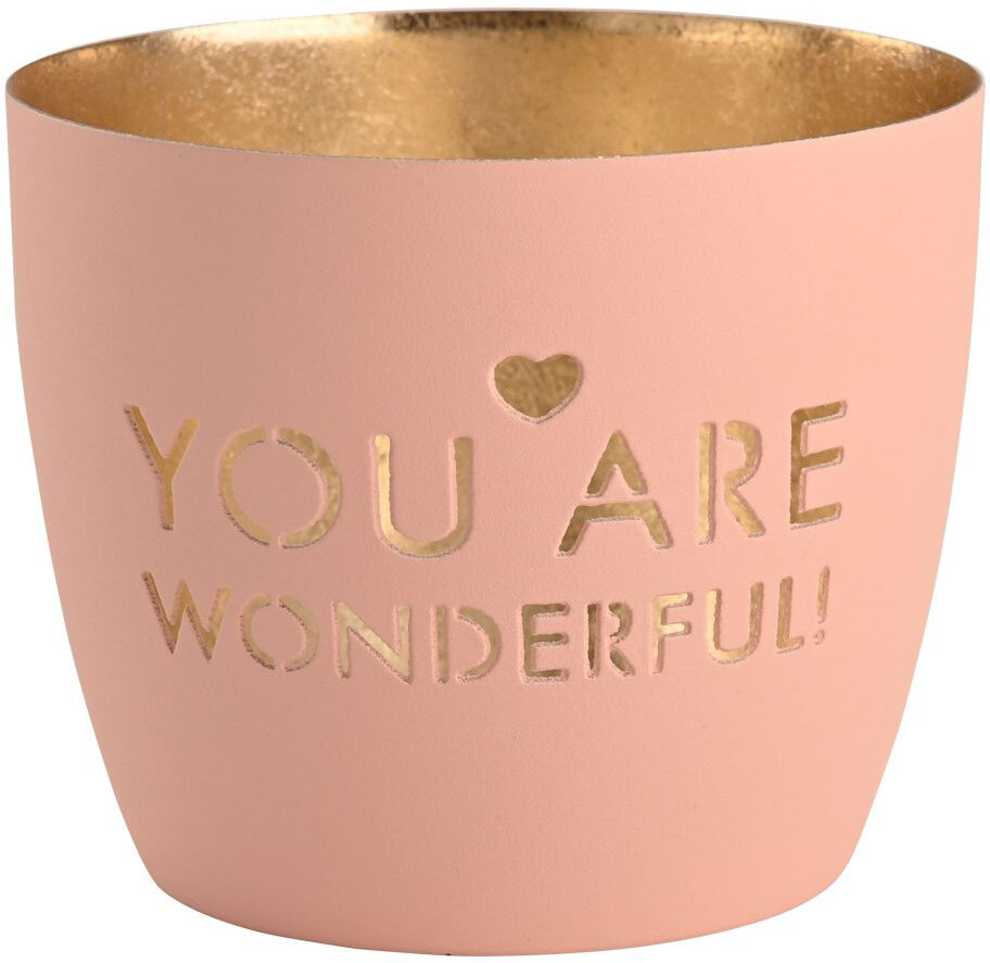 GIFTY Madras Windlicht "You are wonderful" | Rosa - Gold ca. 10x8,5cm